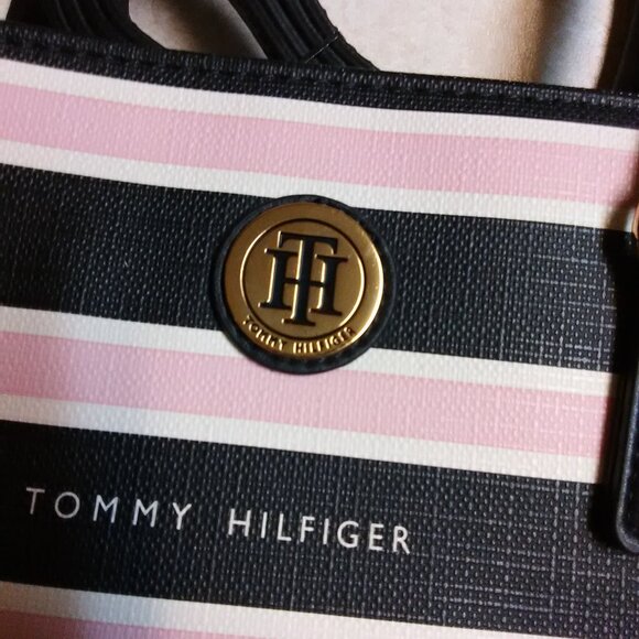 Tommy Hilfiger pink & black & cream ? striped handbag NEW NWT - Picture 6 of 16